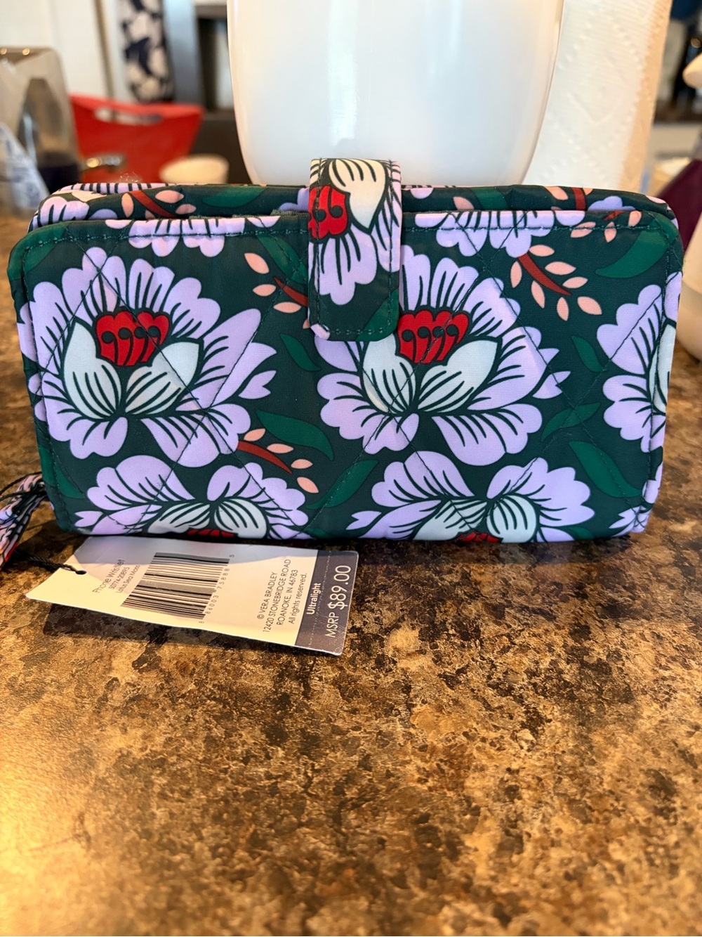 Vera Bradley Floral Quilted Wristlet Wallet - Green & Lavender